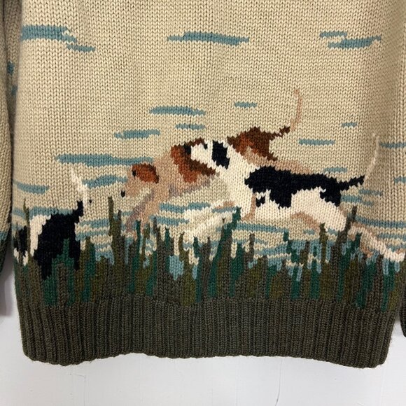 Hand Knit Lauren Ralph Lauren Landscape Novelty Wool Sweater Vintage Dog Small - Picture 7 of 8